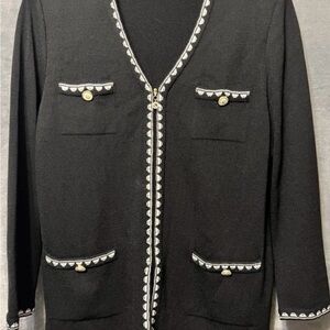 St. John Collection Black Knit Jacket with White Trim